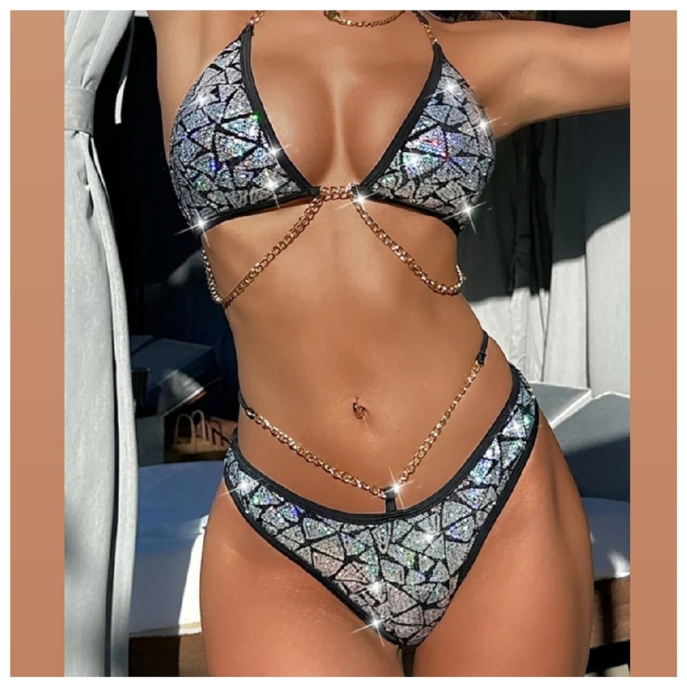 Sexy Sequin Chain Bikini Swimsuit